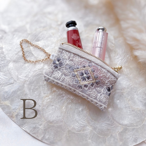 10cmファスナー・チュールシアーポーチ♡インド刺繍リボン♡ミニポーチ