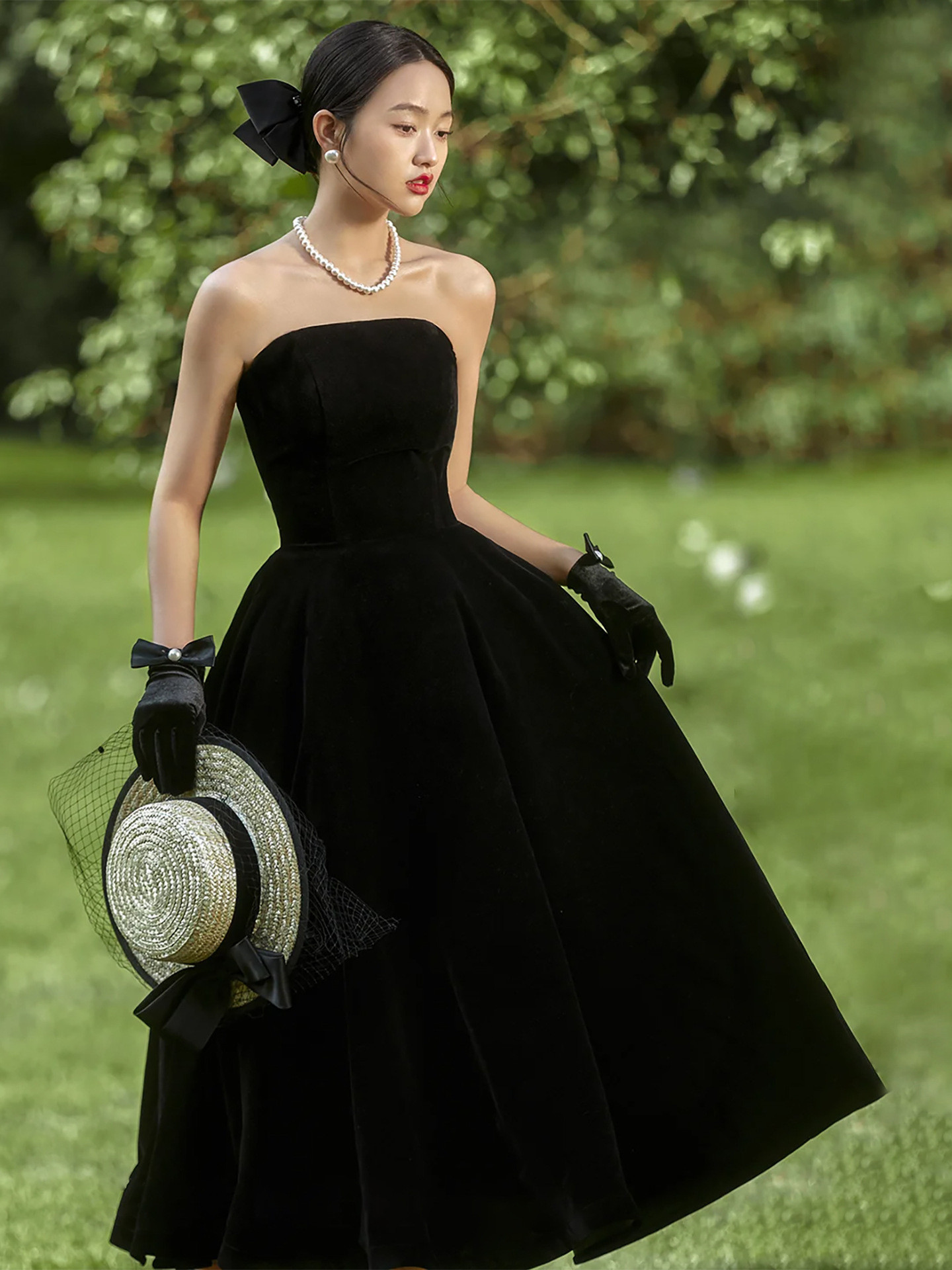 高級感 黒 ベロア オフショルダー ウェディングドレス 韓国風 結婚式 花嫁 演奏会 誕生日 前撮り C040