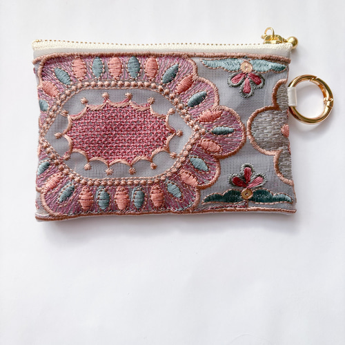 12cmファスナー・チュールシアーポーチ♡インド刺繍リボン♡ミニポーチ