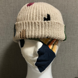 フライトキャップ ニット帽 綿100 ライトベージュ 春夏 ニット帽