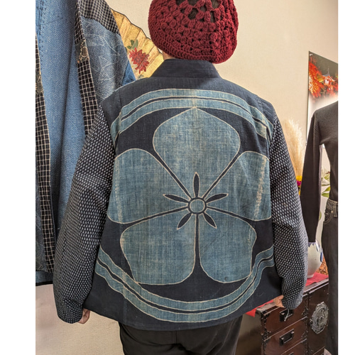 絣色々と筒がきのジャケット(裏キルティング) 古布リメイク ジャケット