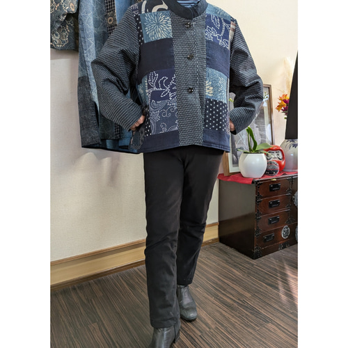 絣色々と筒がきのジャケット(裏キルティング) 古布リメイク ジャケット