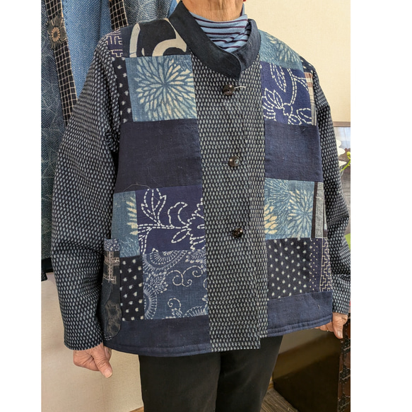 絣色々と筒がきのジャケット(裏キルティング) 古布リメイク ジャケット