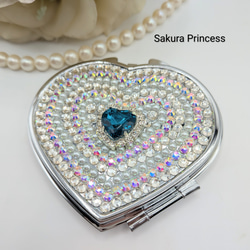 プリンセス☆デコレーションコンパクトミラー☆ターコイズブルー 手鏡