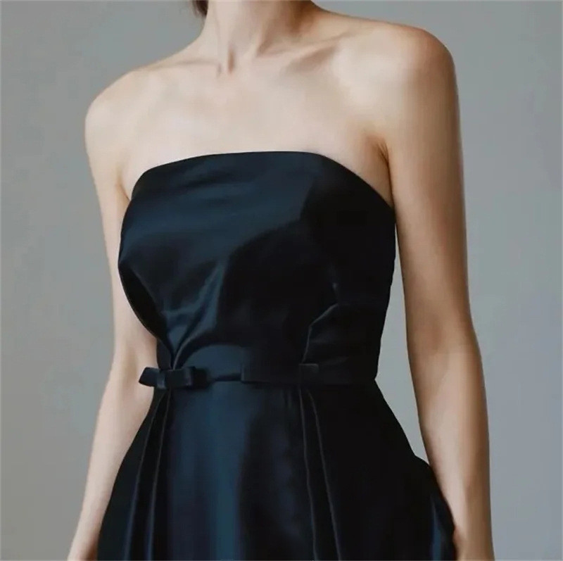 高級感 黒 白 サテン オフショルダー ウェディングドレス 韓国風 結婚式 花嫁 演奏会 誕生日 前撮り HL957