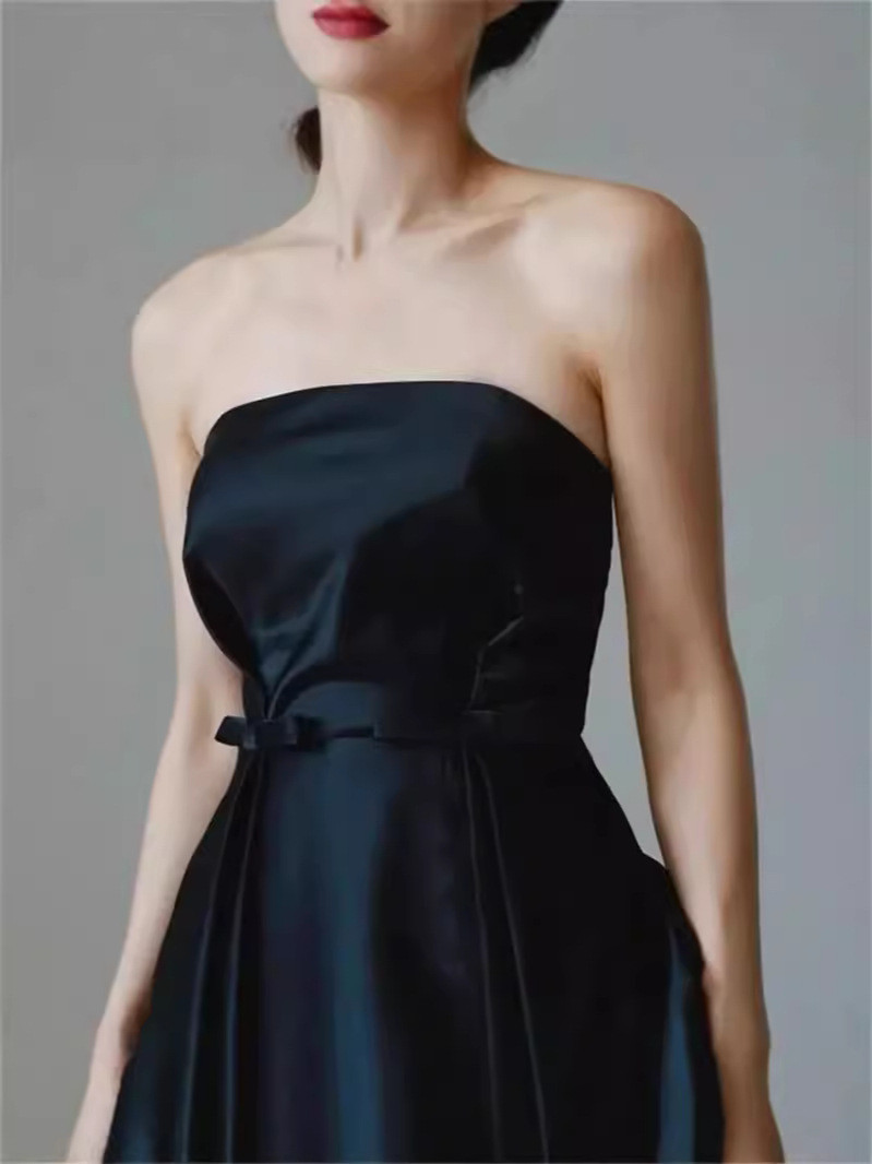 高級感 黒 白 サテン オフショルダー ウェディングドレス 韓国風 結婚式 花嫁 演奏会 誕生日 前撮り HL957