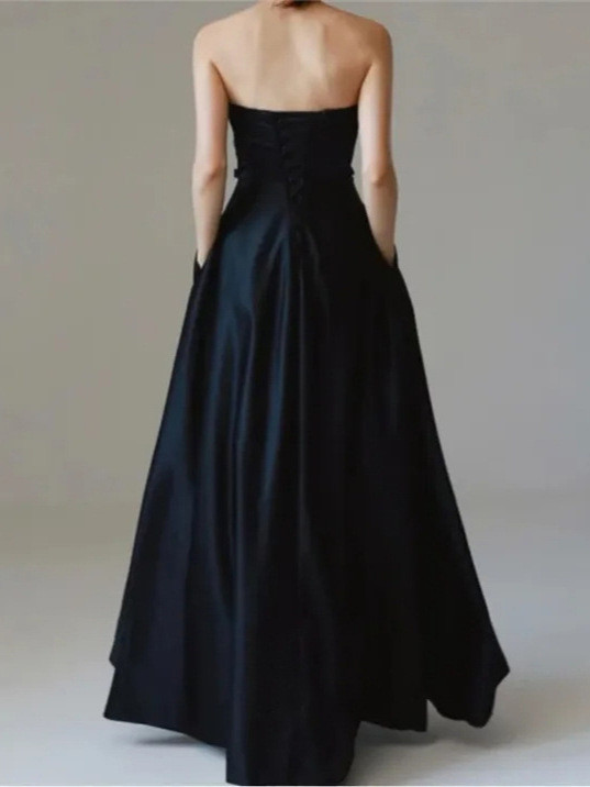 高級感 黒 白 サテン オフショルダー ウェディングドレス 韓国風 結婚式 花嫁 演奏会 誕生日 前撮り HL957