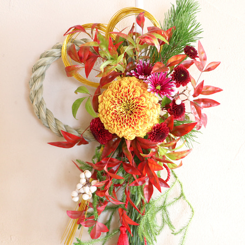 お正月2026】生花のマムを使ったしめ縄飾り しめ縄・しめ飾り Hana