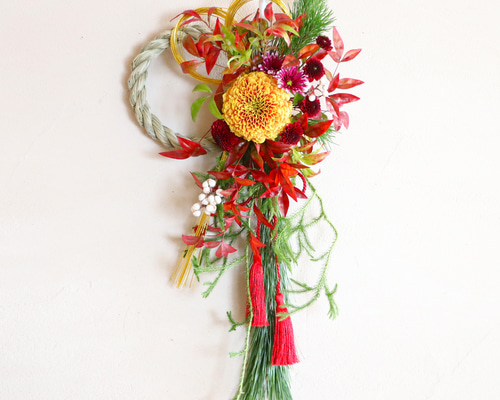 お正月2026】生花のマムを使ったしめ縄飾り しめ縄・しめ飾り Hana