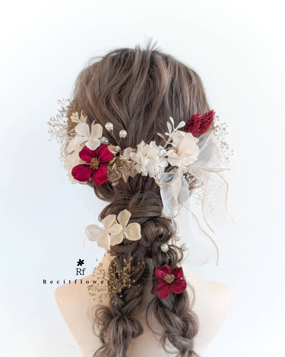 大きなリボンの髪飾り 成人式 卒業式 結婚式 七五三 赤 白 ゴールド RC271