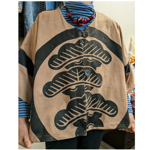 のぼり旗の柿渋染め前開きジャケット 古布リメイク ジャケット 着物