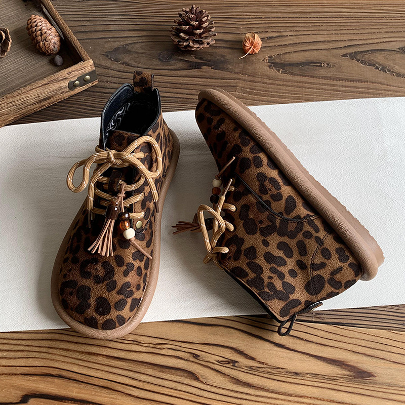 2025 年ウィンター新モデル モリガールレトロ風 レオパード柄女性用マーティンブーツ｜フラットソール アンクル丈 フリ 7,469円