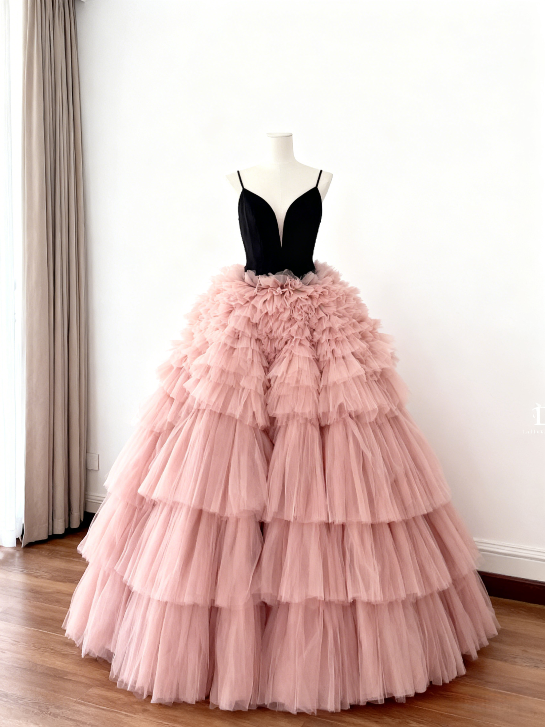 カラードレス ブラック ピンク ボリュームドレス プリンセスライン ロング 花嫁 披露宴