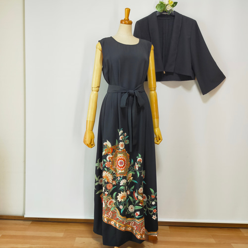 受注製作*黒留袖アンサンブル*ノースリーブワンピース+ボレロ*着物