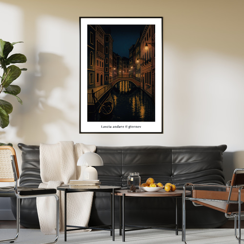 インテリアポスター 街並み 夜景 イタリア ヴェネツィア シルク