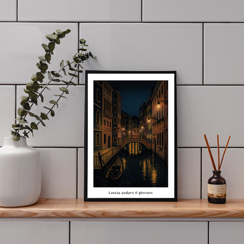 インテリアポスター 街並み 夜景 イタリア ヴェネツィア シルク