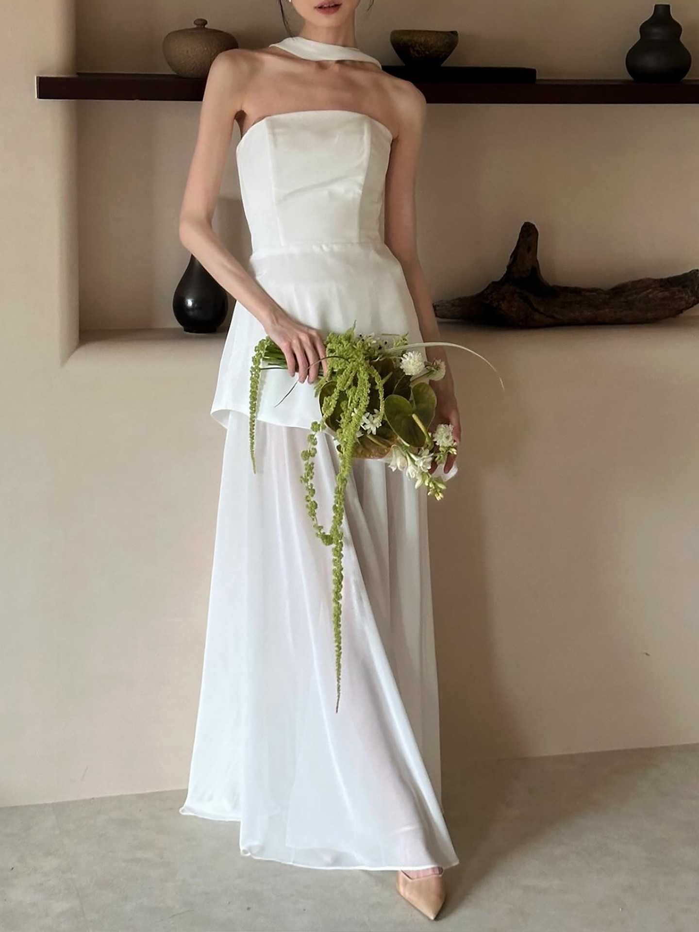 高級感 黒 白 オフショルダー ウェディングドレス 韓国風 結婚式 花嫁 演奏会 誕生日 前撮り HL963