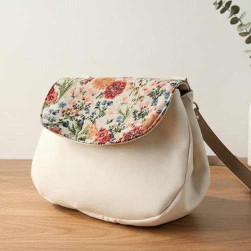 新作！帆布×ジャガード織り花がらフラップのショルダーバッグ レトロな