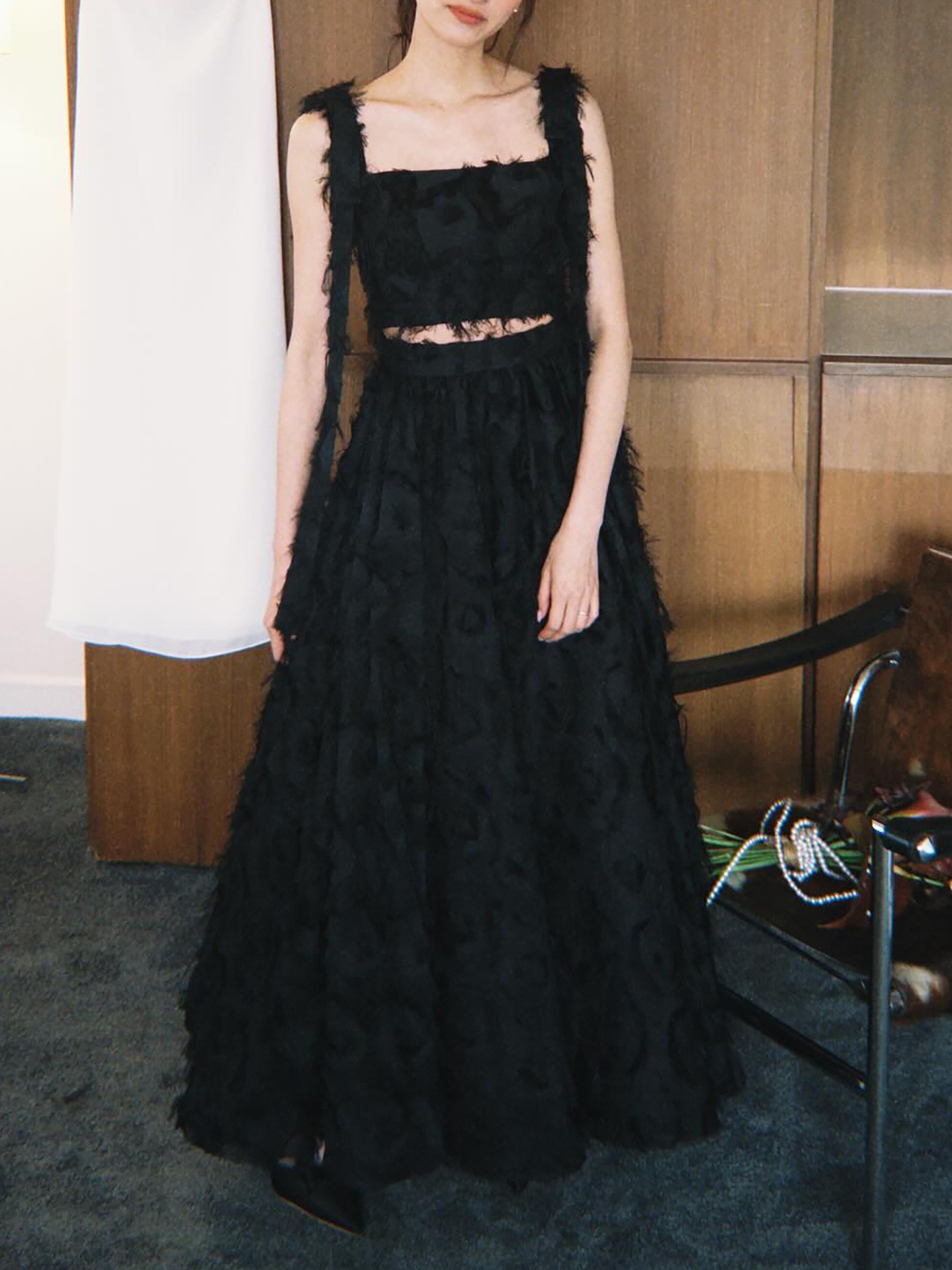 高級感 黒 レース ノースリーブ パーティードレス 韓国風 結婚式 成人式 演奏会 誕生日 前撮り HL971