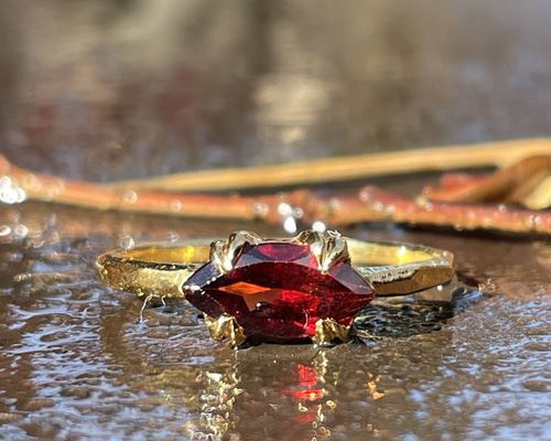 ガーネット マーキスカット5×10 beast シルバーSV925リング 指輪