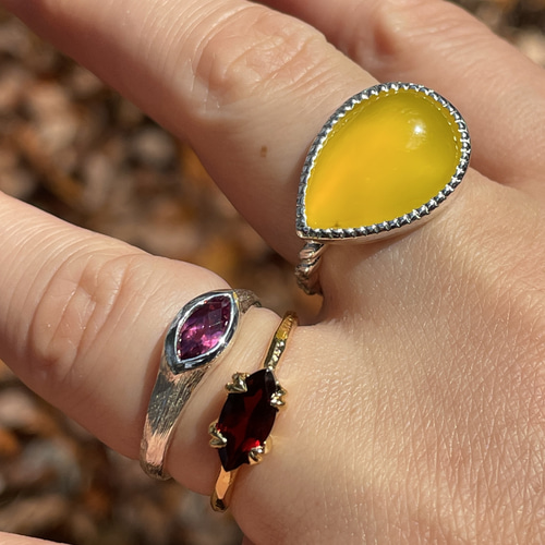 イエローな瑪瑙 はじける果実のしずく PSカボション ミル打ち シルバー