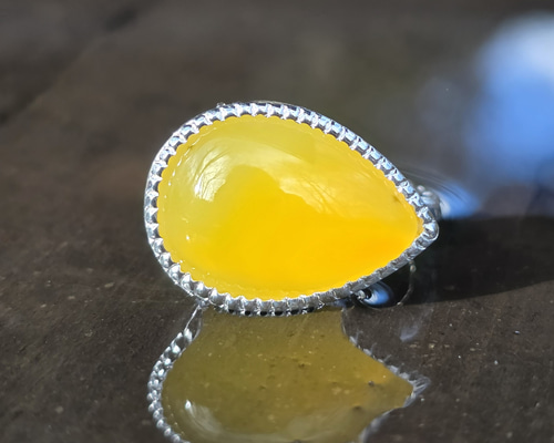 イエローな瑪瑙 はじける果実のしずく PSカボション ミル打ち シルバー