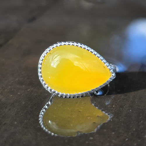 イエローな瑪瑙 はじける果実のしずく PSカボション ミル打ち シルバー