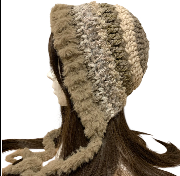 ボンネット バラクラバ ニット帽 y2kフード帽 ハンドメイド 現品限り