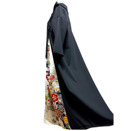 秋冬　振袖　着物リメイク　ドレス　ウール混黒×蝶　和柄　ハンドメイド　ワンピース 楽天市場】着物リメイク ワンピースの通販 秋冬 振袖 着物リメイク