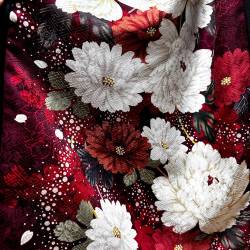 振袖　着物リメイク　ドレス　黒×大輪牡丹　和柄　ワンピース　ハンドメイド 振袖 着物リメイク ドレス 黒×大輪芍薬 和柄 ワンピース ハンドメイド