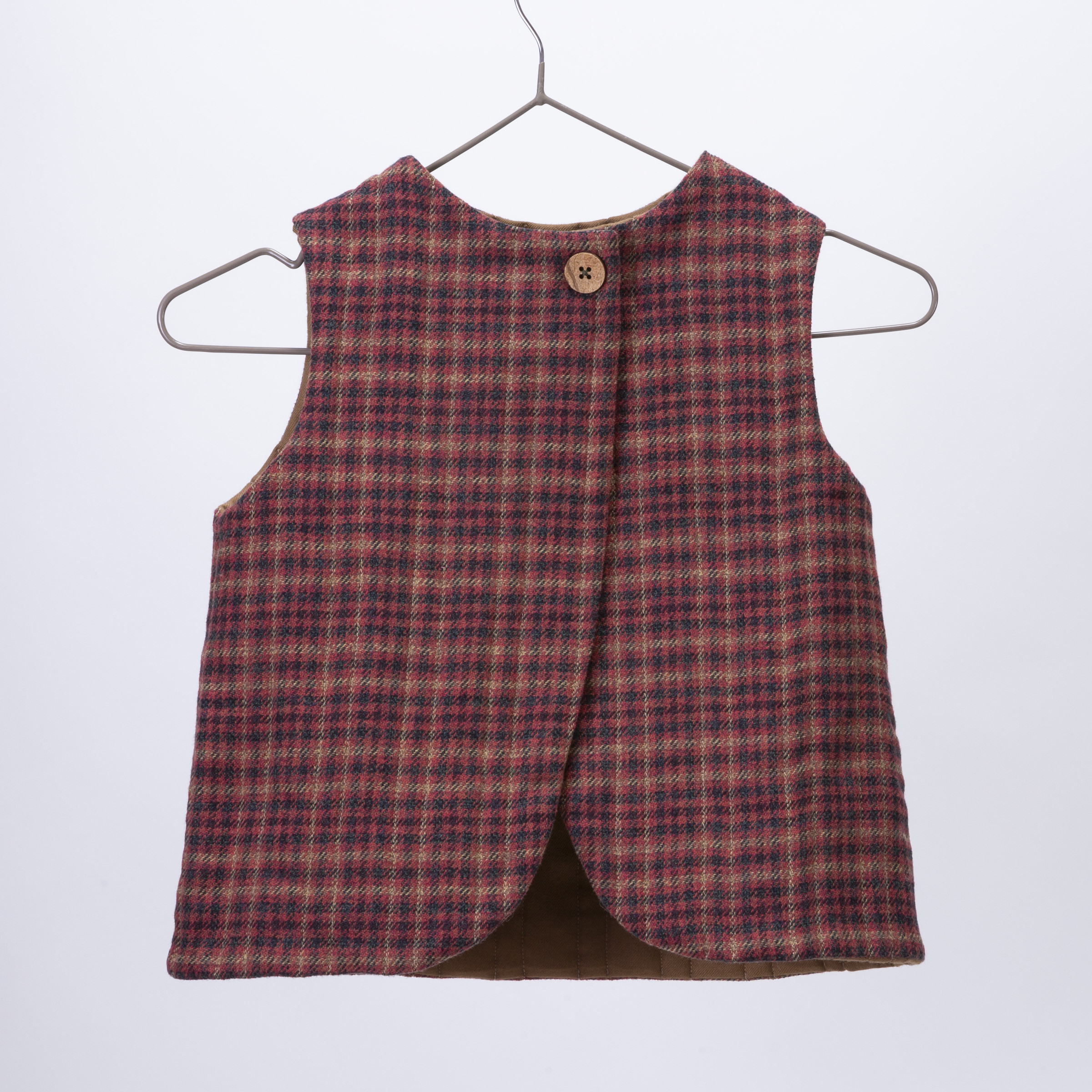 リバーシブルキルティングベスト／コットンツイード×ブラウンウール