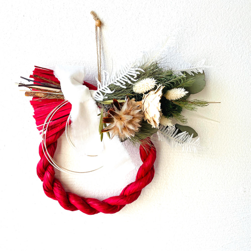 2way お正月飾りしめ縄 ワイルドフラワー レッド しめ縄・しめ飾り