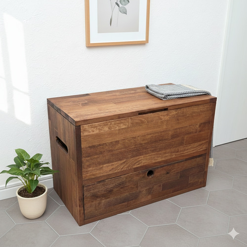 アンティーク　ベンチボックス　木製　収納ケース　サイドボード アンティーク風の多機能収納ボックス | ベンチスツール＆引出し付き