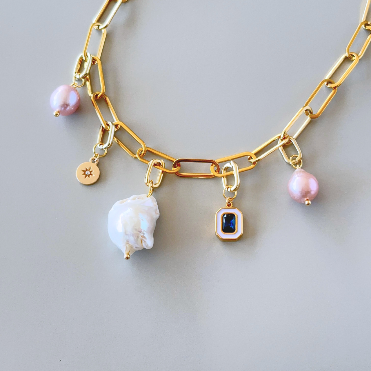 【誕生月チャーム】2way・3way バロックパール チェーンネックレス〈9月〉｜淡水パール ゴールド 誕生月チャーム