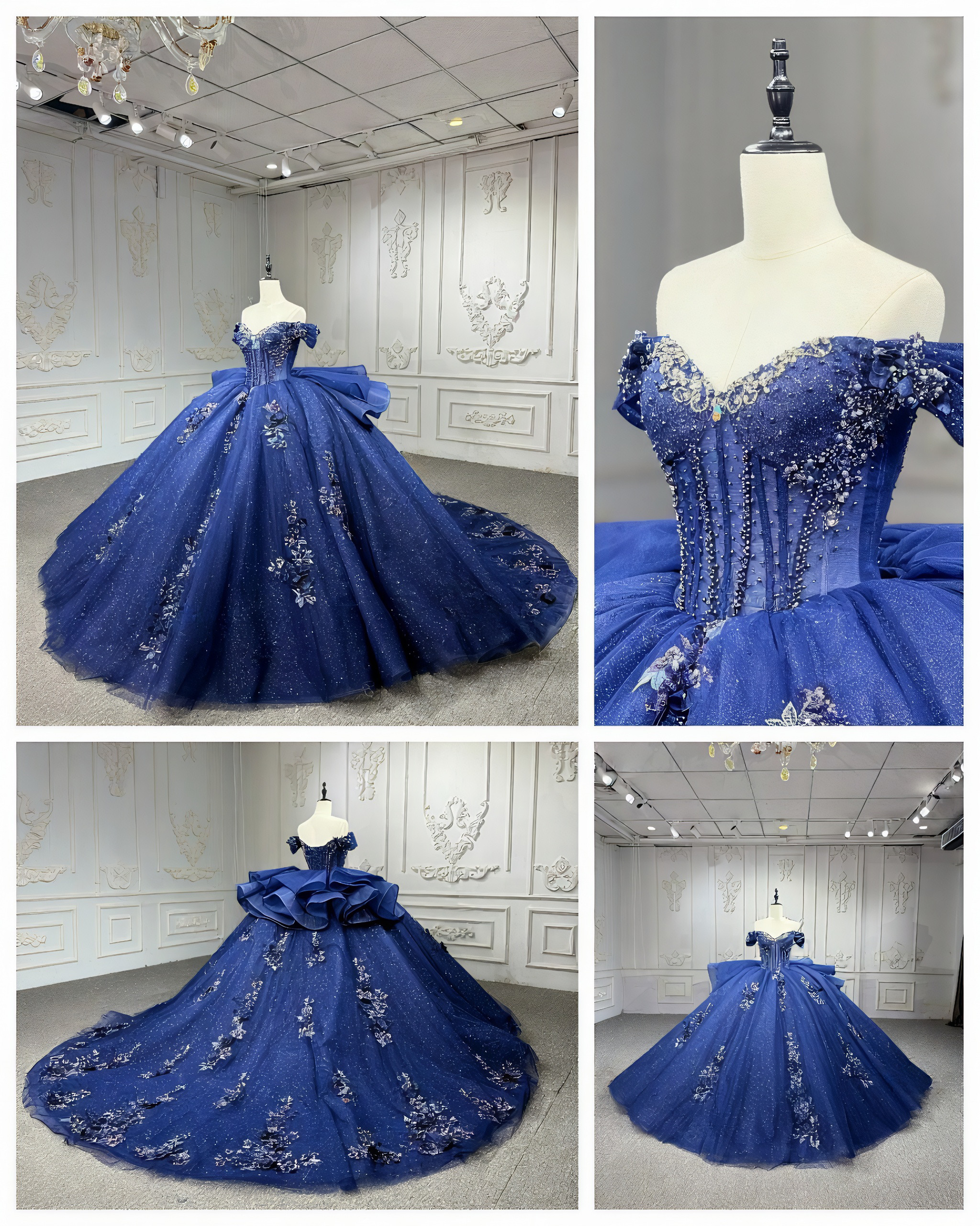 上品　ネイビー色　ラメ入り　プリンセスライン　二の腕を隠せる　細見えシルエット　トレーン　編み上げサイズオーダー音楽会