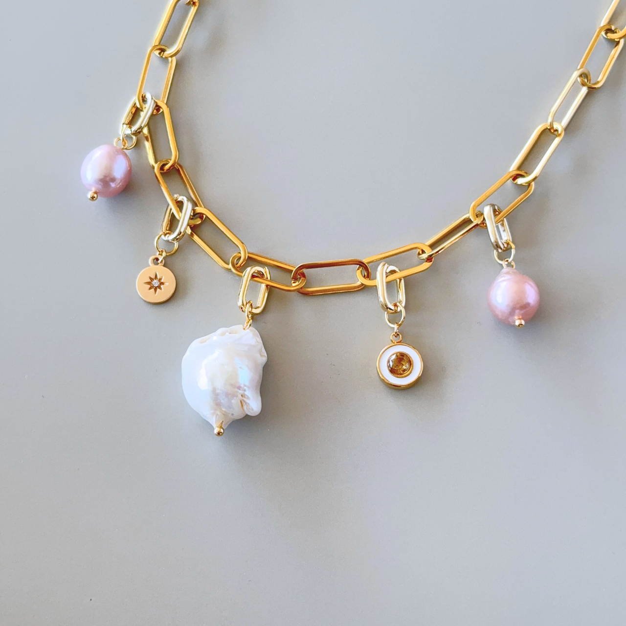 【誕生月チャーム】2way・3way バロックパール チェーンネックレス〈11月〉｜淡水パール ゴールド 誕生月チャーム