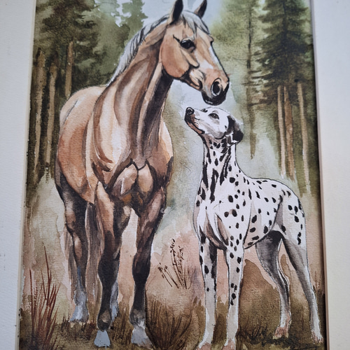 水彩画 仲良しHorse &Dalmatian 絵画 makochin 通販 20247005｜Creema