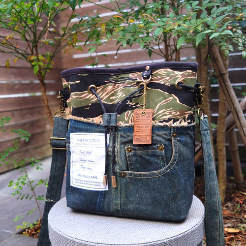 4点セット№817【DENIM✖️カモフラ ドローストリングショルダーバッグ