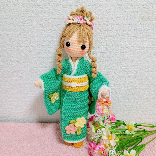✿着物でお出かけの女の子 着せ替えあみぐるみ あみぐるみ Karin