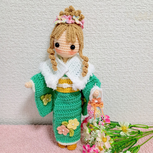 ✿着物でお出かけの女の子 着せ替えあみぐるみ あみぐるみ Karin