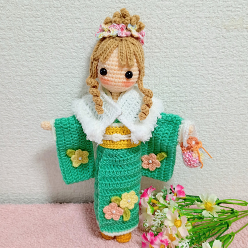 ✿着物でお出かけの女の子 着せ替えあみぐるみ あみぐるみ Karin