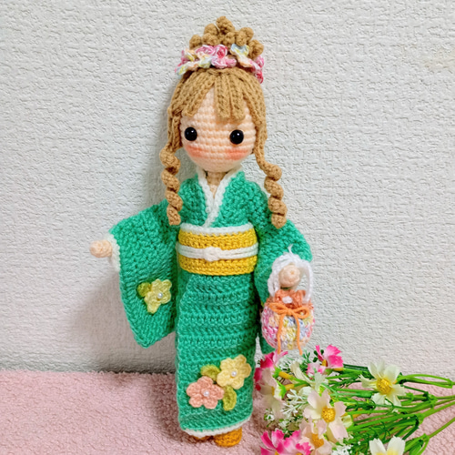 ✿着物でお出かけの女の子 着せ替えあみぐるみ あみぐるみ Karin