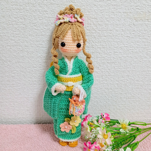 ✿着物でお出かけの女の子 着せ替えあみぐるみ あみぐるみ Karin