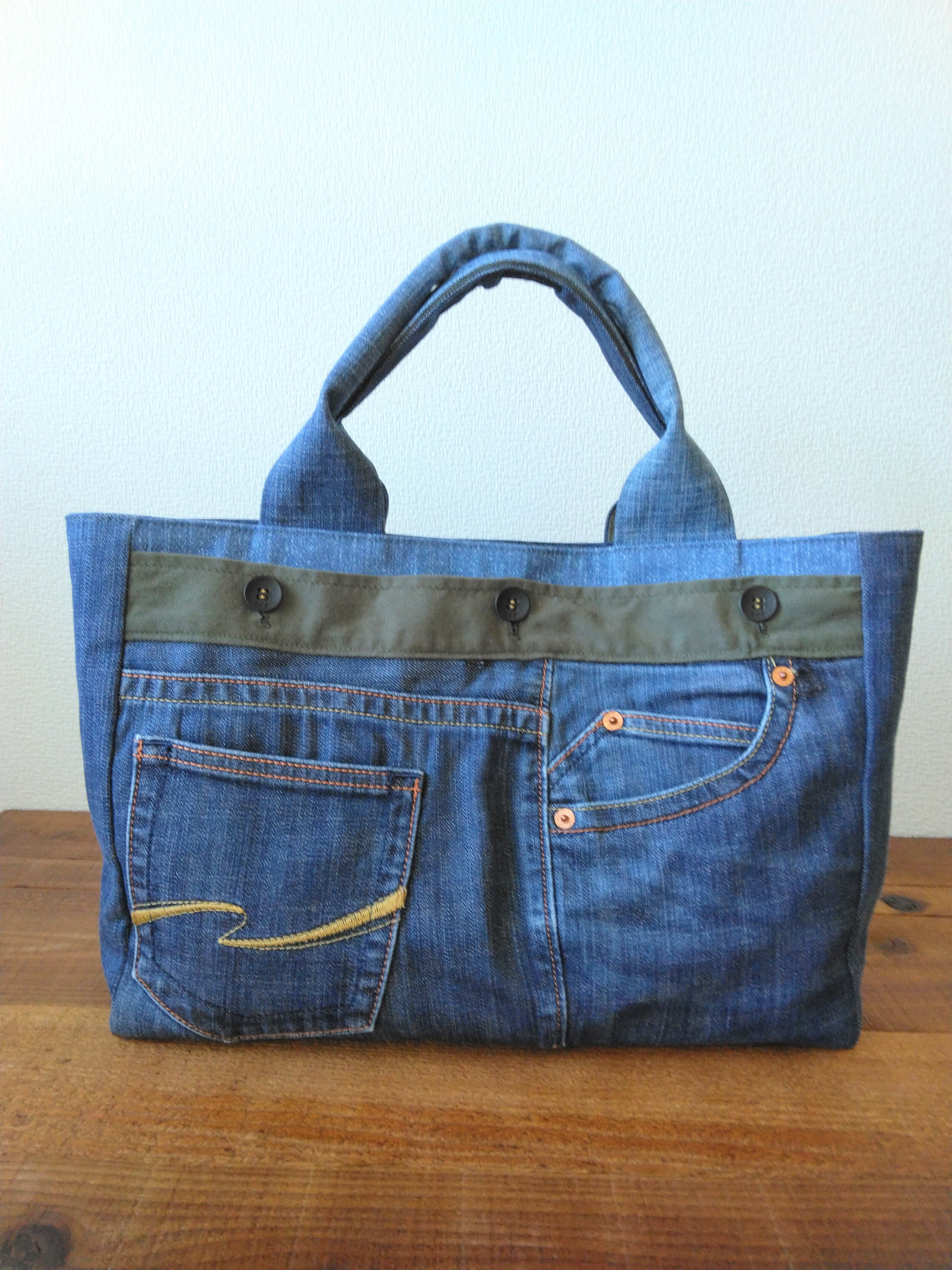 大人のレッスンバッグ（A4対応　トートバッグ）　デニムリメイク