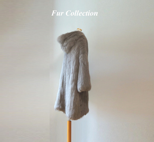 柔らかくて暖かい☆フード付リアルファーコートグレー ゆったりコート