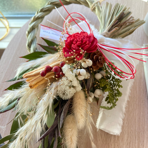 2026年\しめ縄飾り/2way取り外し 赤ドライフラワースワッグ お正月飾り