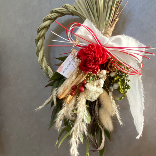 2026年\しめ縄飾り/2way取り外し 赤ドライフラワースワッグ お正月飾り