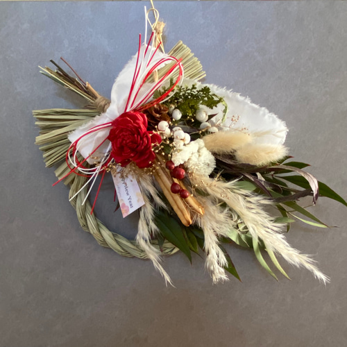 2026年\しめ縄飾り/2way取り外し 赤ドライフラワースワッグ お正月飾り