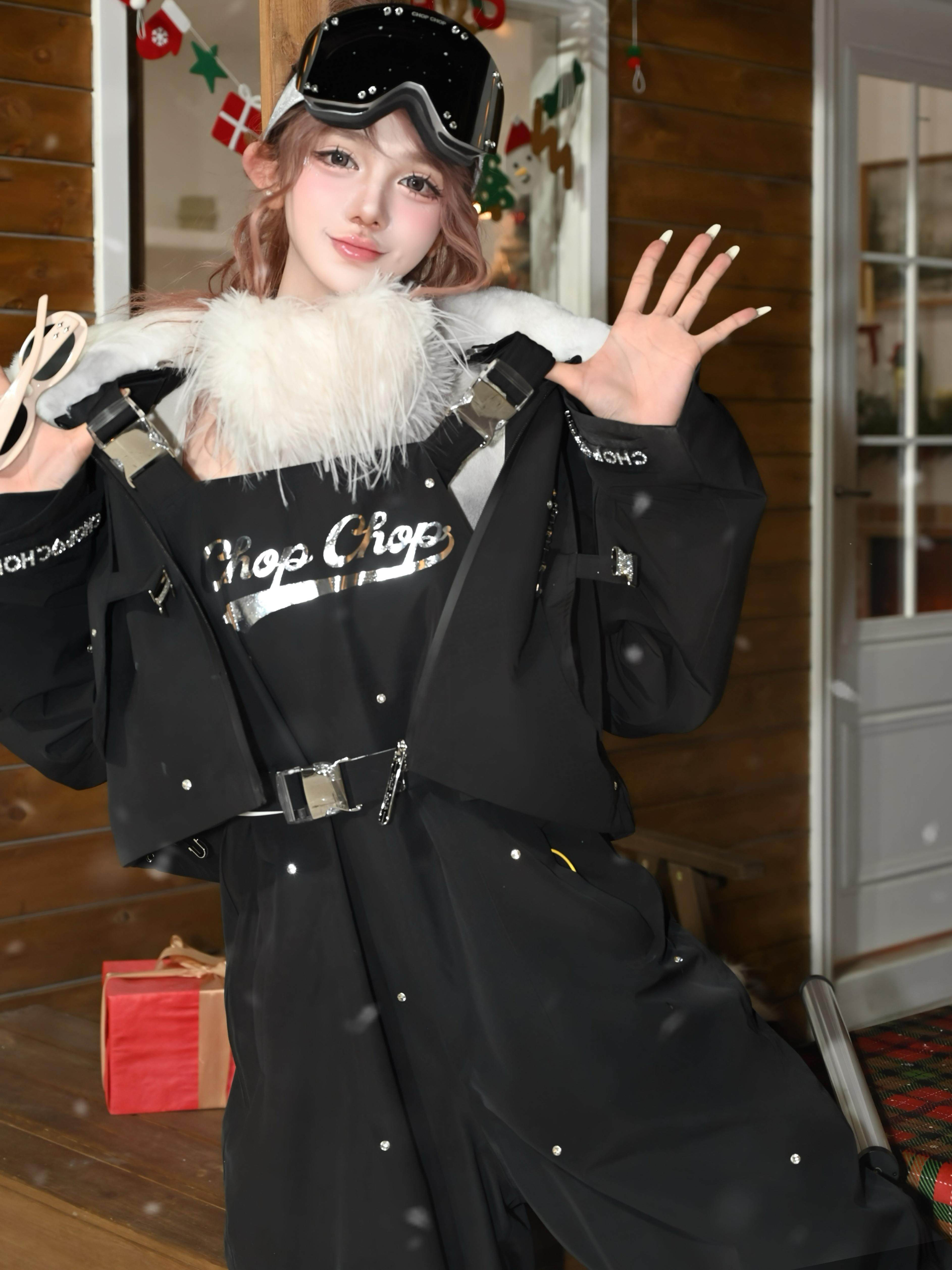 2026 スノボウェア 上下セット きらきらパール 黒 裏起毛 3L 撥水 レディース ジャケット パンツ SK105