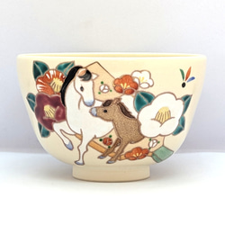 京絵付ガラス 茶碗 「椿（赤）」京都 京焼 清水焼 つばき ツバキ 茶碗